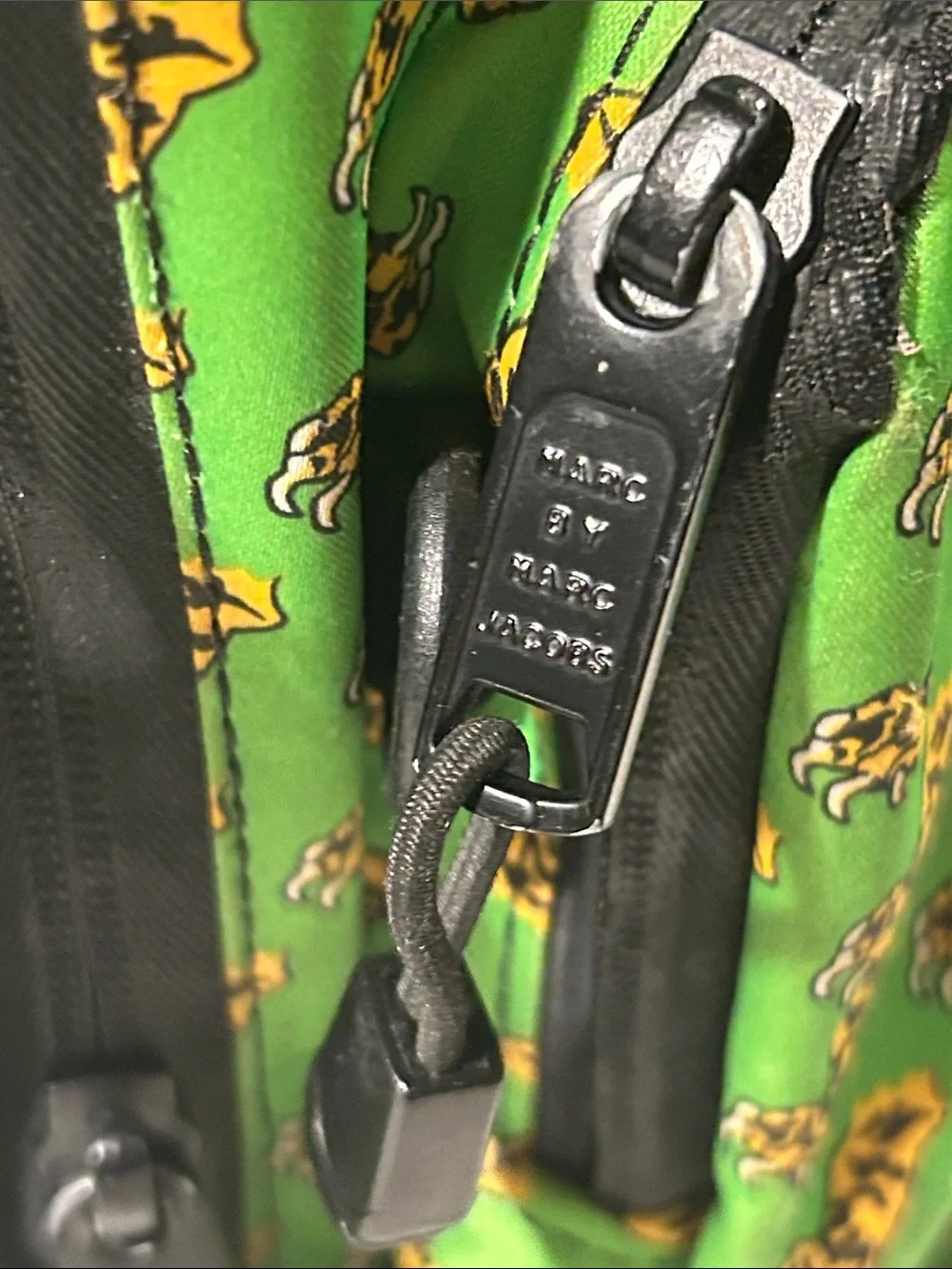 Rare Marc By Marc Jacobs Green Backpack with Yellow Tiger Print